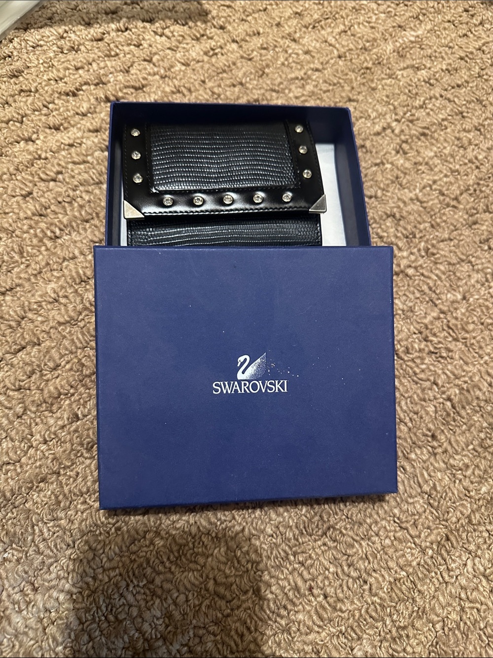 Swarovski Black Studded Leather Wallet